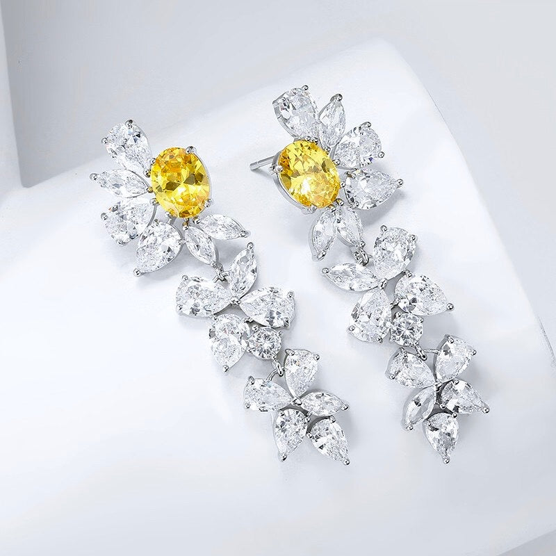 Wedding Jewelry - Silver Cubic Zirconia Bridal Earrings