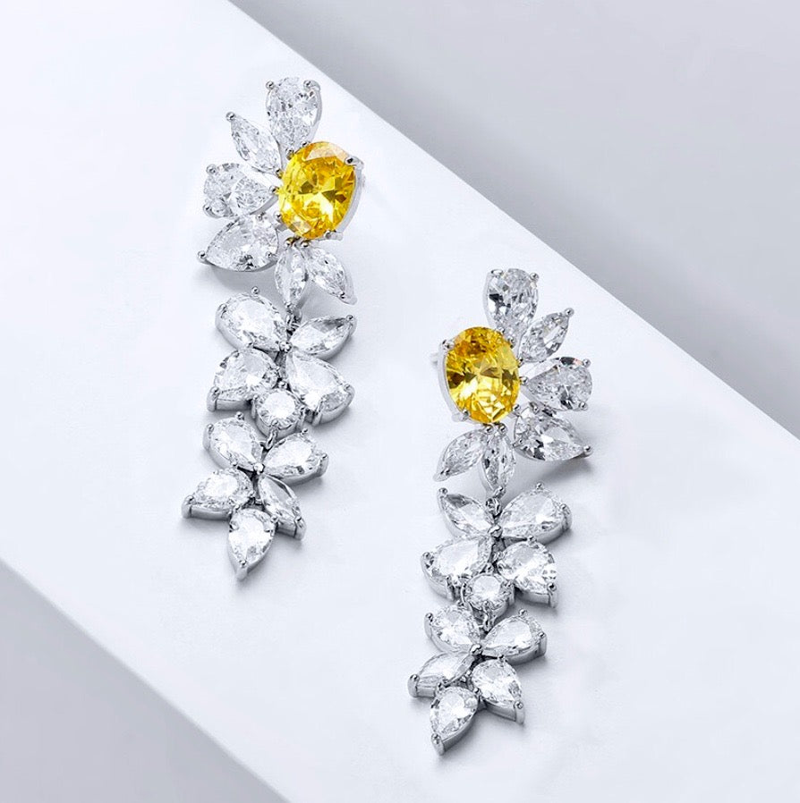 Wedding Jewelry - Silver Cubic Zirconia Bridal Earrings