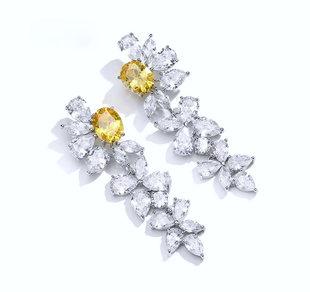 Wedding Jewelry - Silver Cubic Zirconia Bridal Earrings