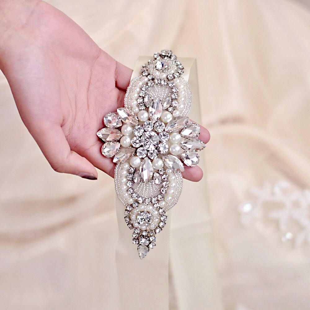 Wedding Accessories - Pearl and Crystal Bridal Belt/Sash - Available in Silver and Rose Gold