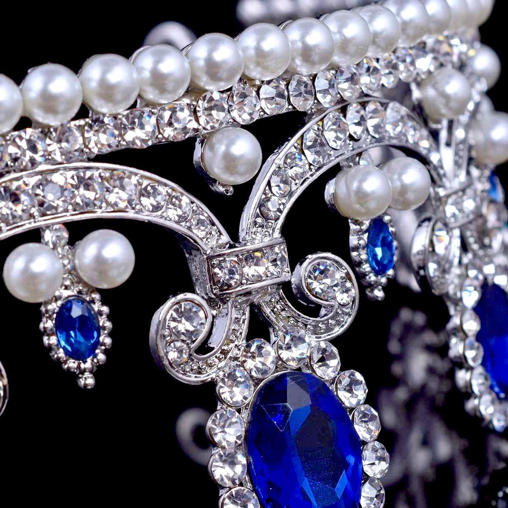 Wedding Hair Accessories - Blue Crystal and Pearl Bridal Tiara