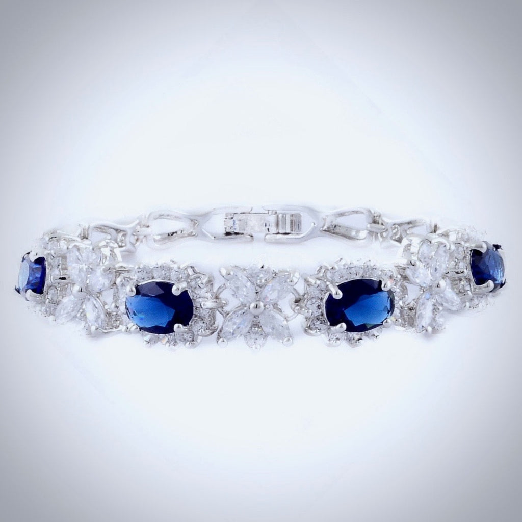 Wedding Jewelry - Blue Cubic Zirconia Bridal Bracelet