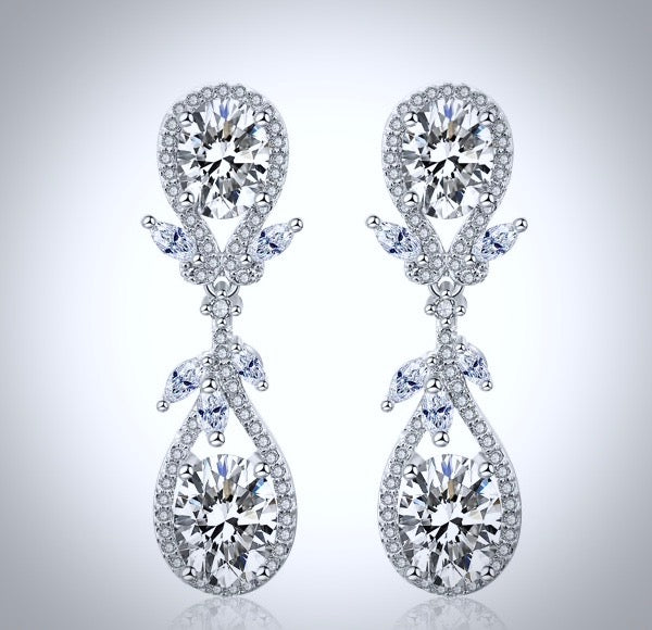 Wedding Jewelry - Silver Cubic Zirconia Bridal Earrings