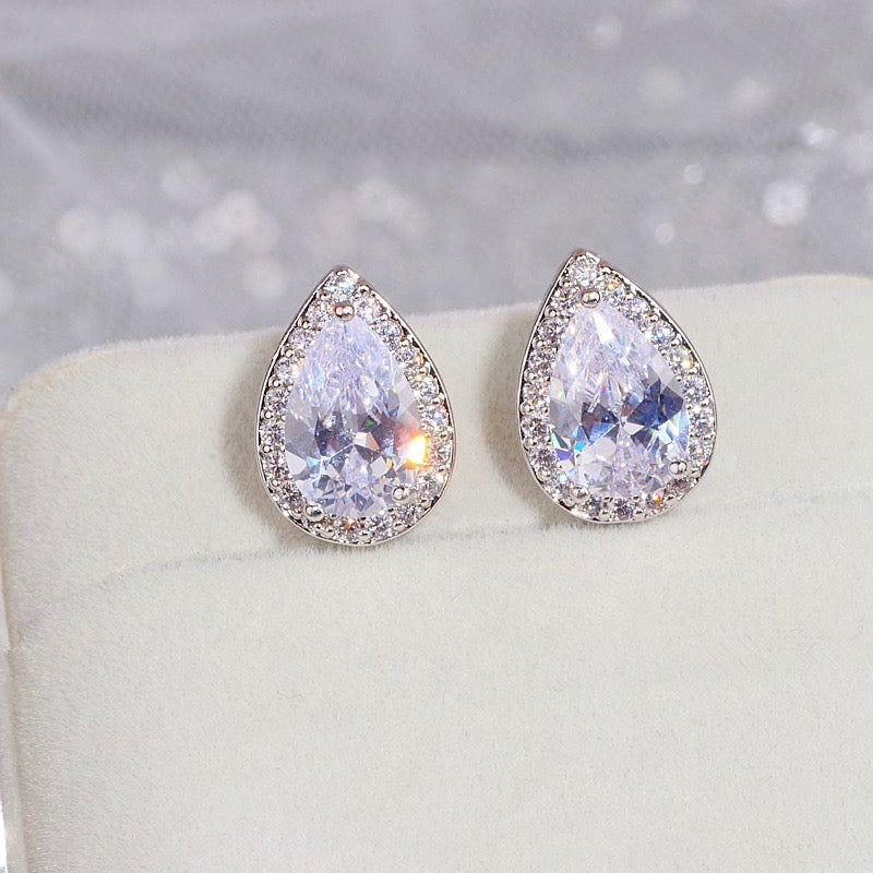 Wedding Jewelry - Cubic Zirconia Bridal Earrings - Available in Silver and Rose Gold