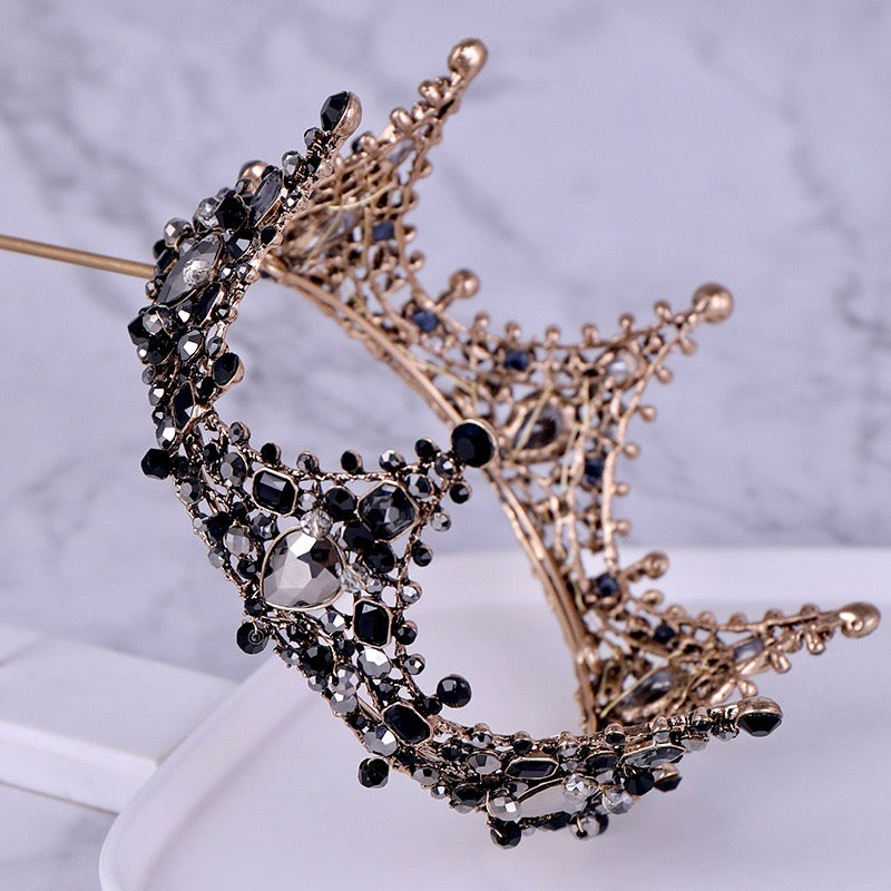 Wedding Hair Accessories - Victorian Gothic Black Bridal Crown Tiara