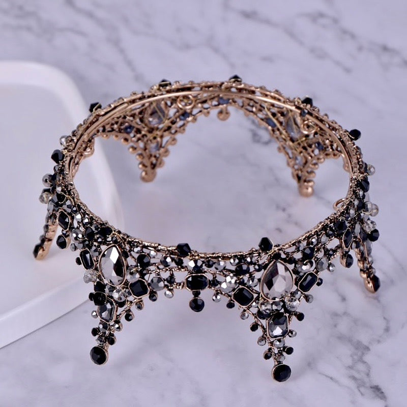 Wedding Hair Accessories - Victorian Gothic Black Bridal Crown Tiara