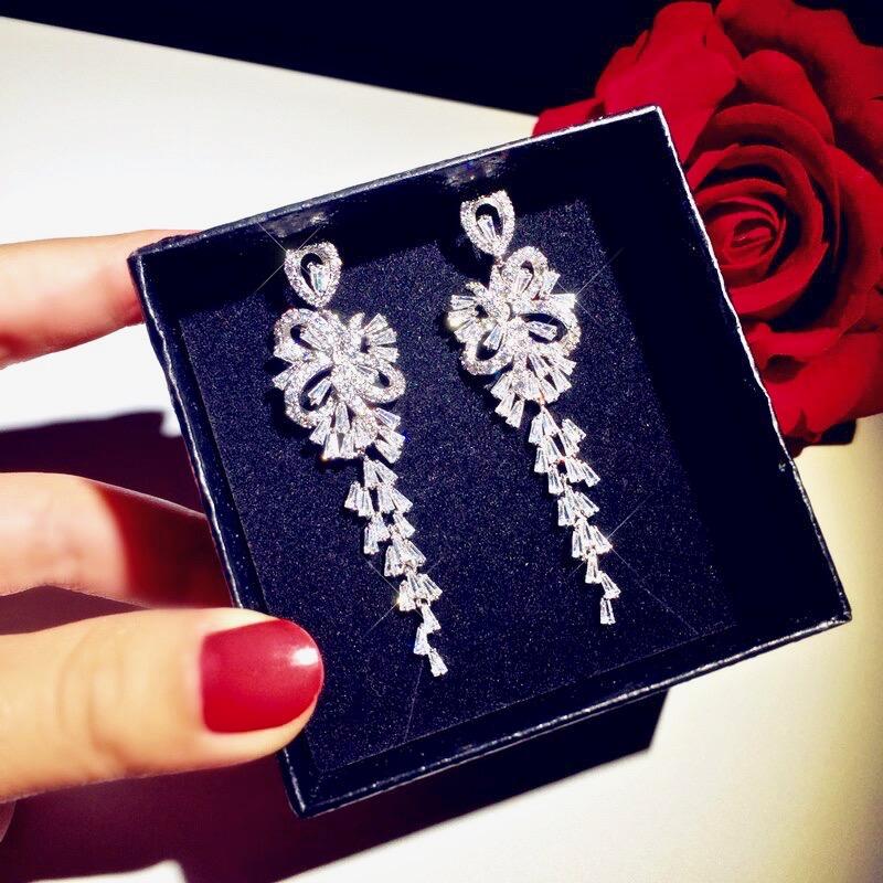 Wedding Jewelry  - Silver Cubic Zirconia Bridal Earrings