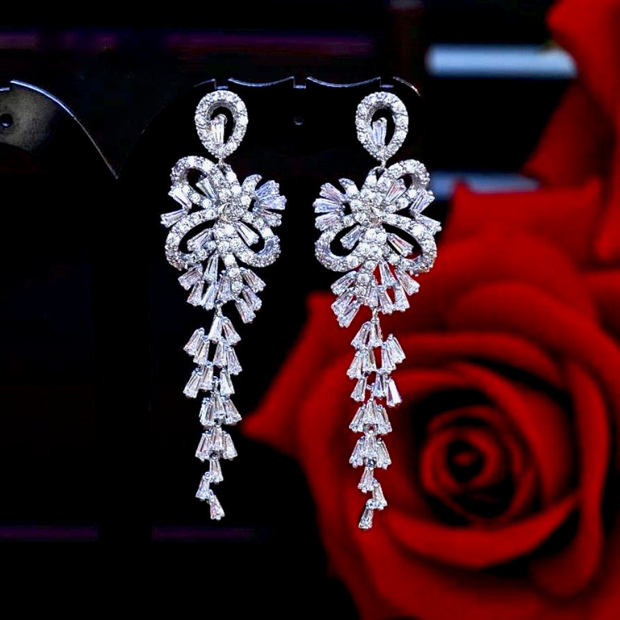 Wedding Jewelry  - Silver Cubic Zirconia Bridal Earrings