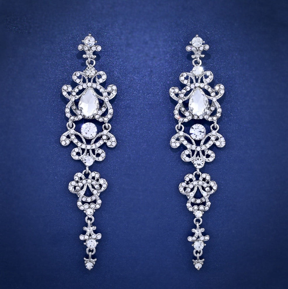 Wedding Jewelry - Silver Rhinestone Bridal Earrings