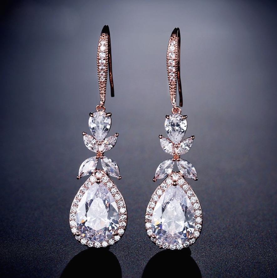 Wedding Jewelry - Cubic Zirconia Bridal Earrings - Available in silver and Rose Gold