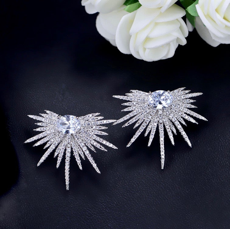 Wedding Jewelry - Silver Cubic Zirconia Bridal Earrings