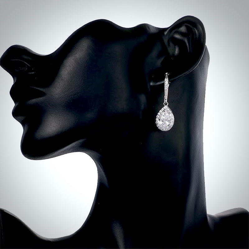 Wedding Jewelry - Cubic Zirconia Bridal Drop Earrings - Available in Silver and Rose Gold