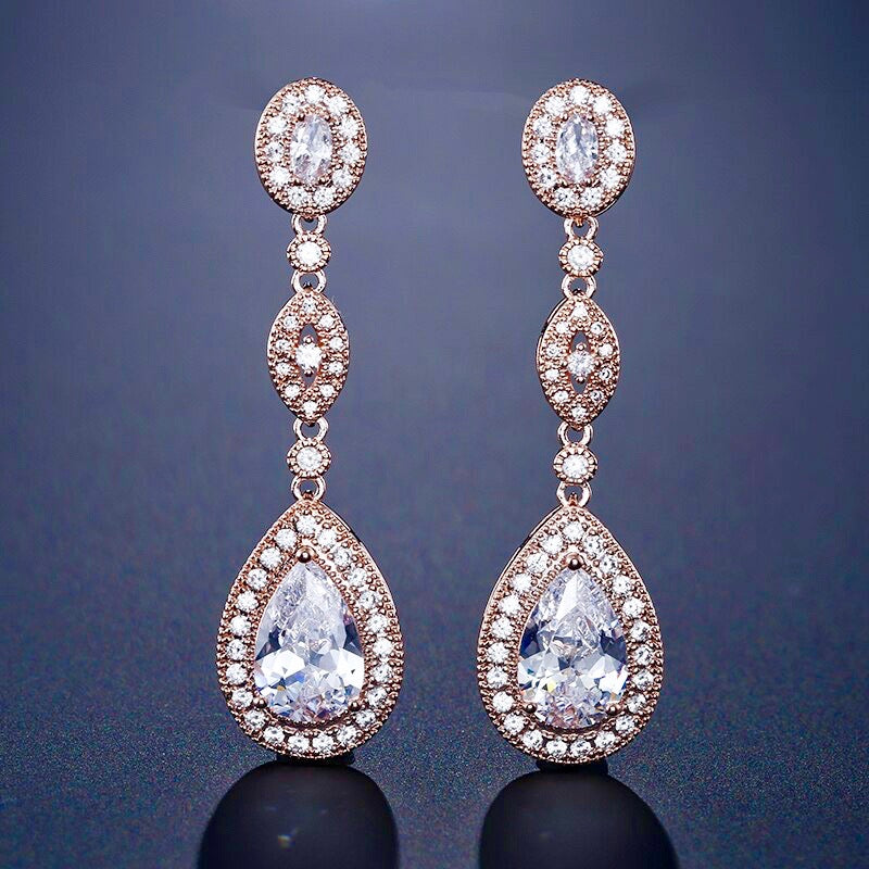 Wedding Jewelry - Silver Cubic Zirconia Bridal Earrings - Available in Silver and Rose Gold