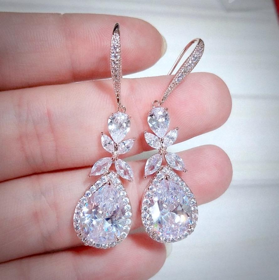 Wedding Jewelry - Cubic Zirconia Bridal Earrings - Available in silver and Rose Gold