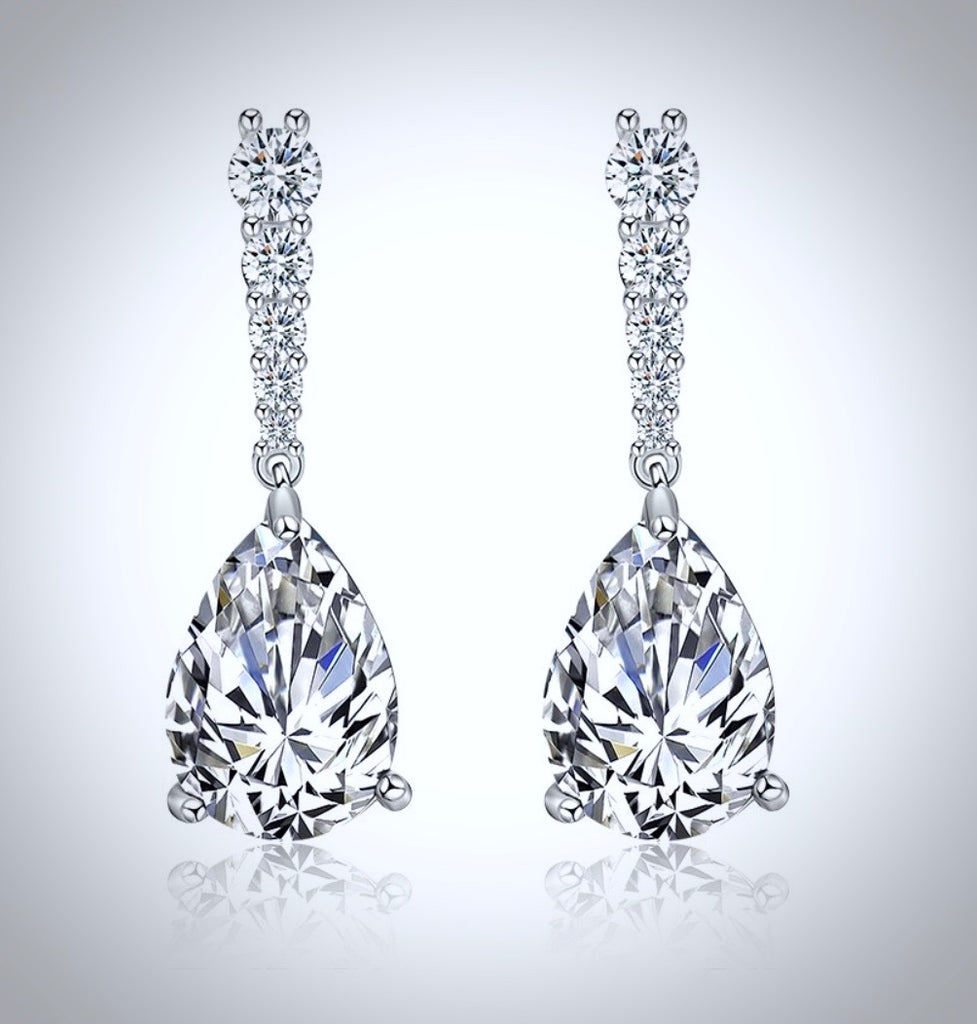 Wedding Jewelry - Silver Cubic Zirconia Bridal Earrings