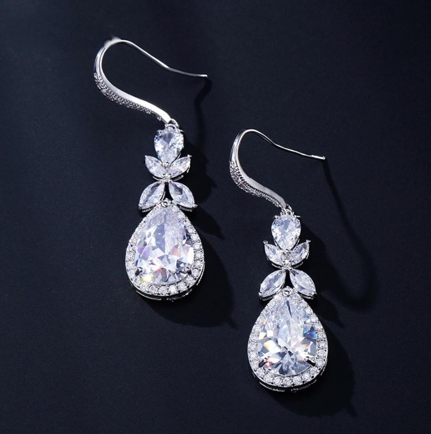 Wedding Jewelry - Cubic Zirconia Bridal Earrings - Available in silver and Rose Gold