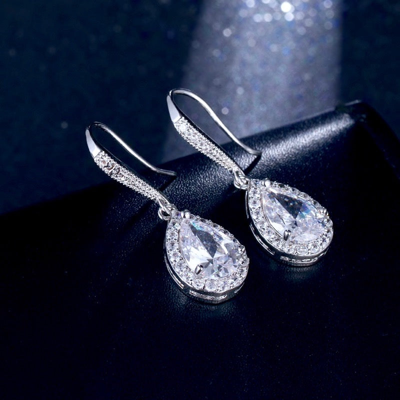 Wedding Jewelry - Cubic Zirconia Bridal Drop Earrings - Available in Silver and Rose Gold