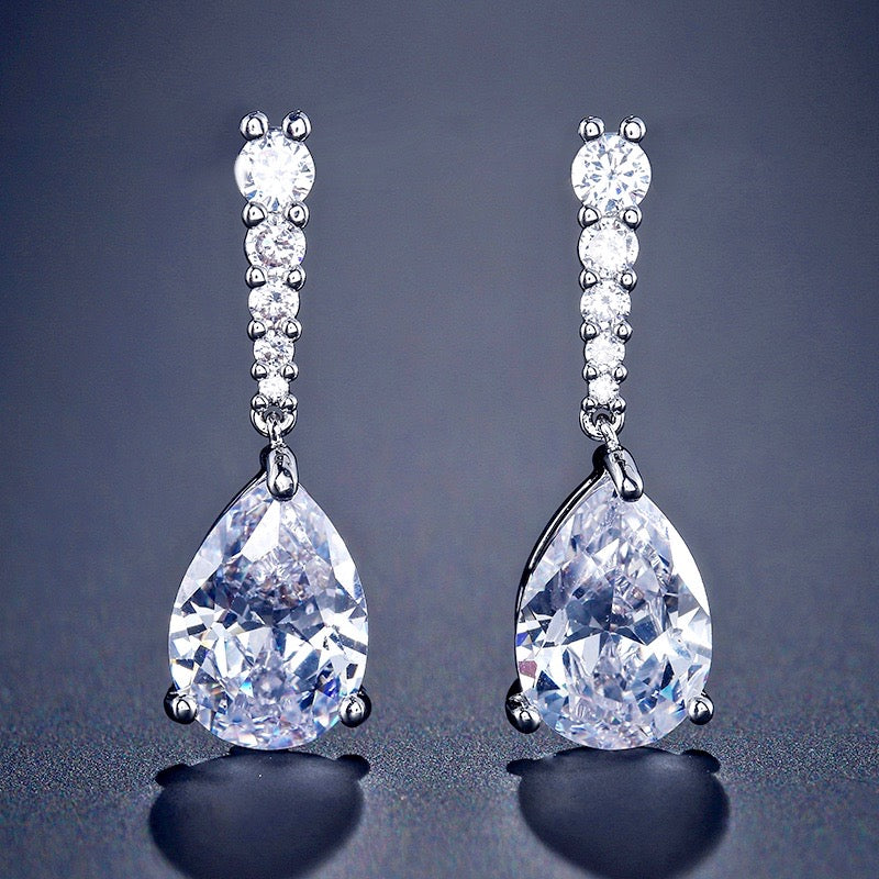 Wedding Jewelry - Silver Cubic Zirconia Bridal Earrings