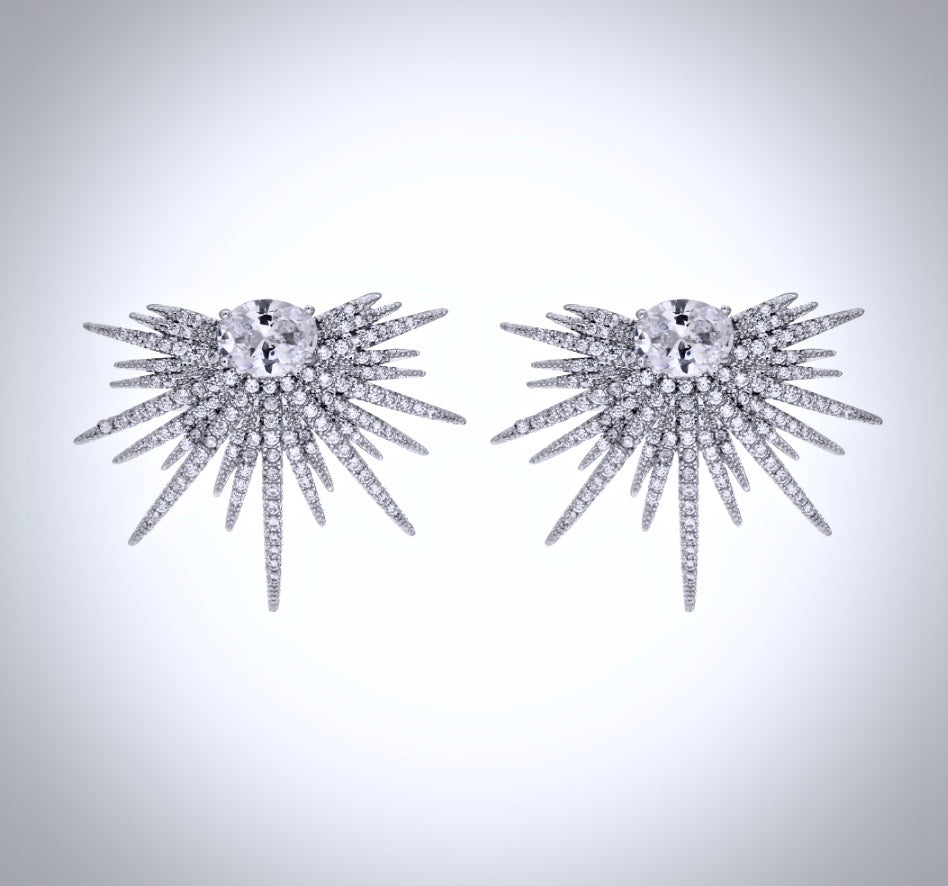 Wedding Jewelry - Silver Cubic Zirconia Bridal Earrings
