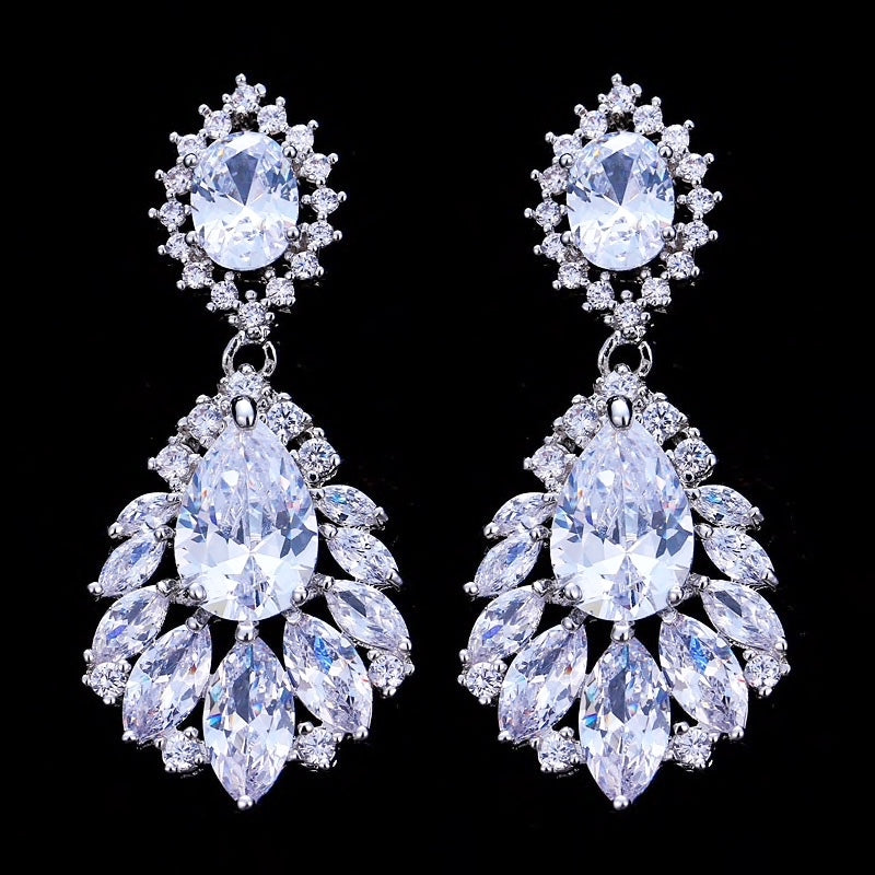 Wedding Jewelry - Silver Cubic Zirconia Bridal Earrings - Available with Clear and Blue Stones