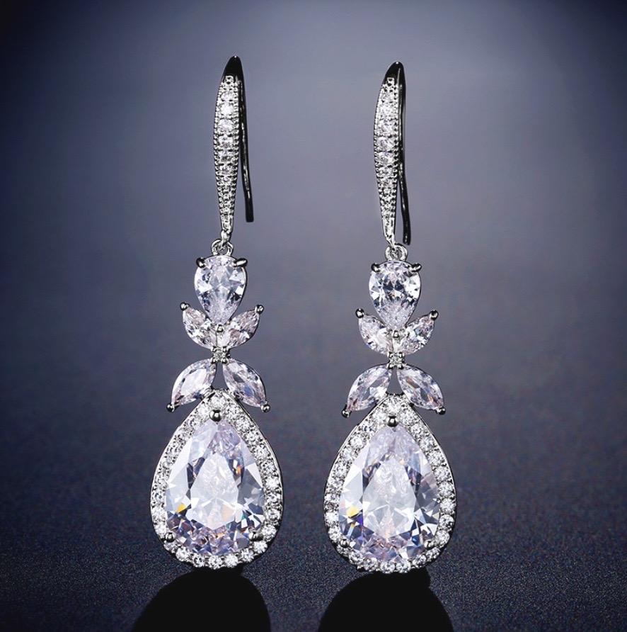 Wedding Jewelry - Cubic Zirconia Bridal Earrings - Available in silver and Rose Gold