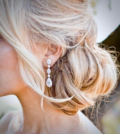 Wedding Jewelry - Silver Cubic Zirconia Bridal Earrings - Available in Silver and Rose Gold