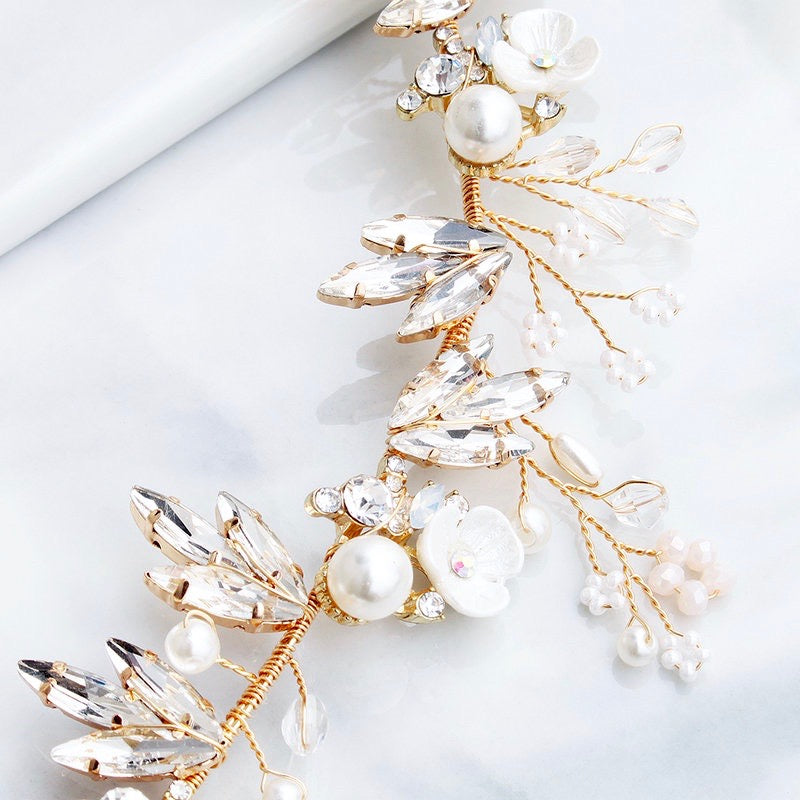 Wedding Hair Accessories - Pearl and Crystal Bridal Hair Clip/Vine - Available in Silver and Gold