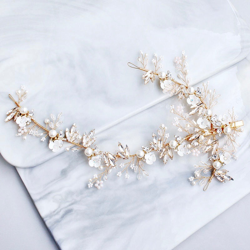 Wedding Hair Accessories - Pearl and Crystal Bridal Hair Clip/Vine - Available in Silver and Gold