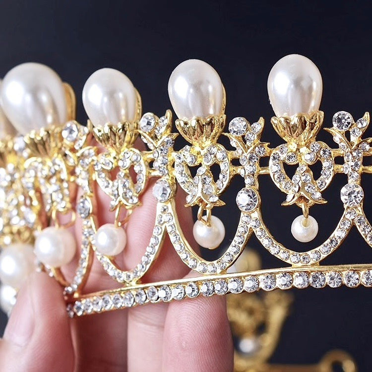 Wedding Hair Accessories -  Pearl and Crystal Bridal Tiara - Available in Yellow Gold and Silver