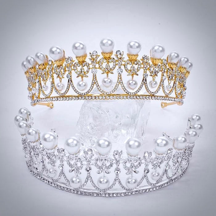 Wedding Hair Accessories -  Pearl and Crystal Bridal Tiara - Available in Yellow Gold and Silver