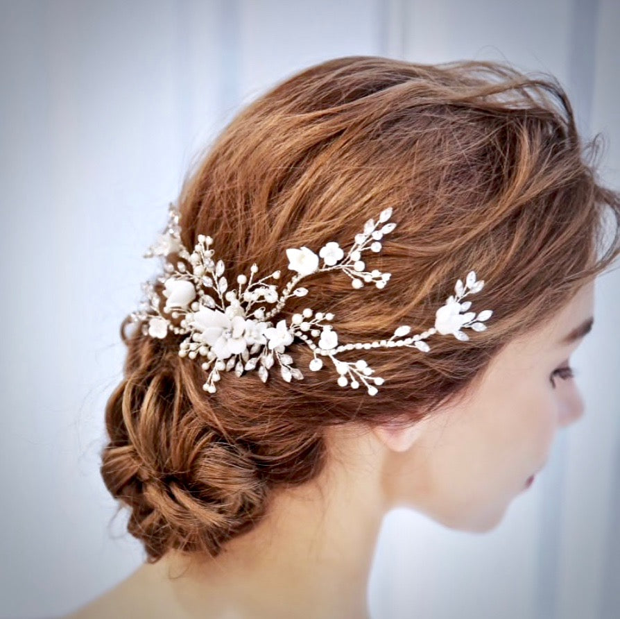 Wedding Hair Accessories - Silver Pearl and Crystal Bridal Hair Comb