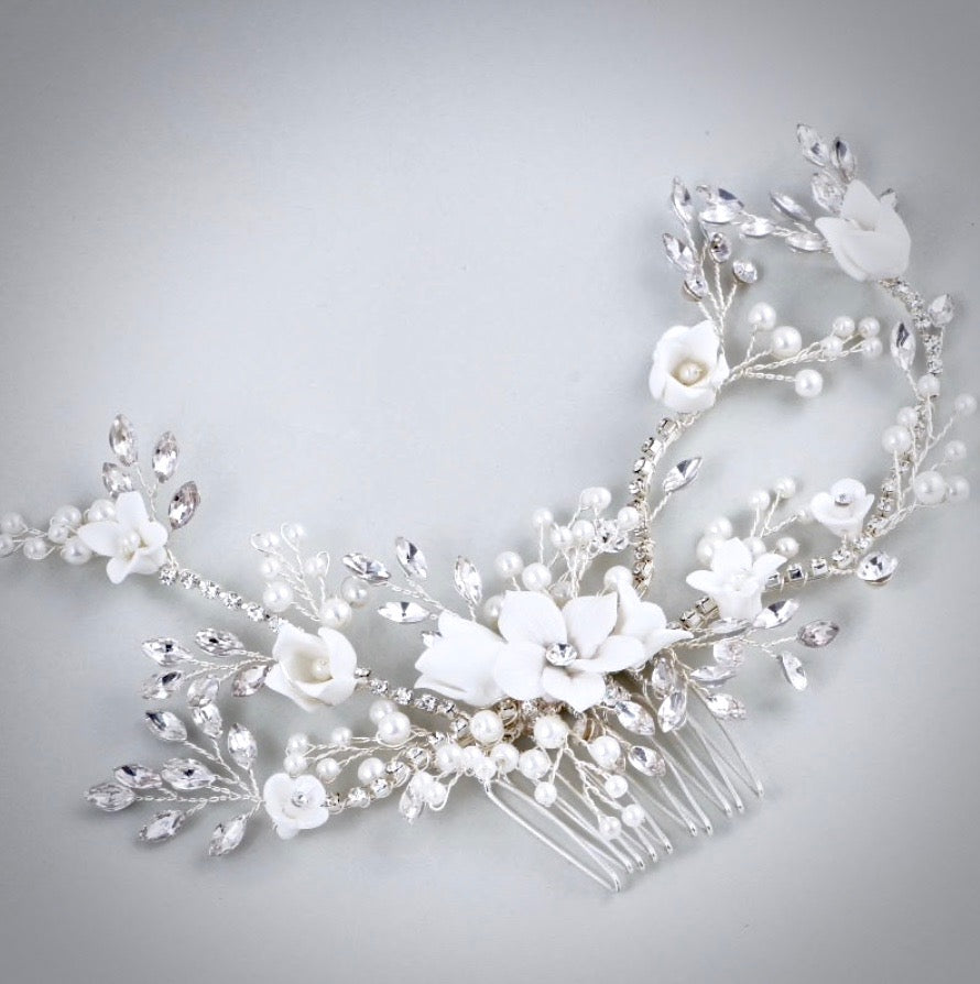 Wedding Hair Accessories - Silver Pearl and Crystal Bridal Hair Comb