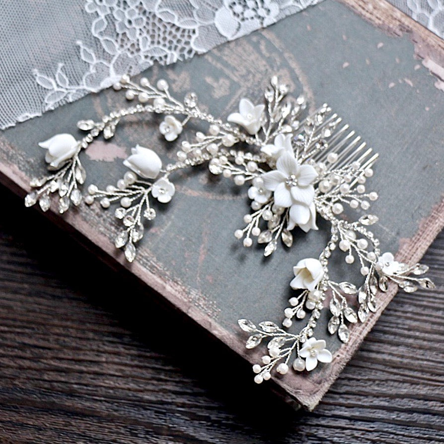 Wedding Hair Accessories - Silver Pearl and Crystal Bridal Hair Comb