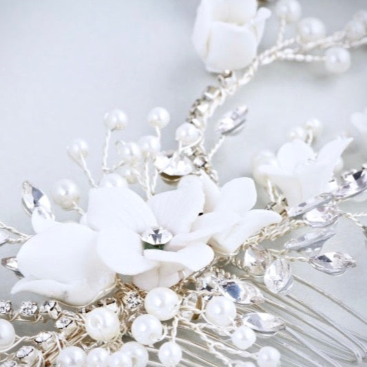 Wedding Hair Accessories - Silver Pearl and Crystal Bridal Hair Comb