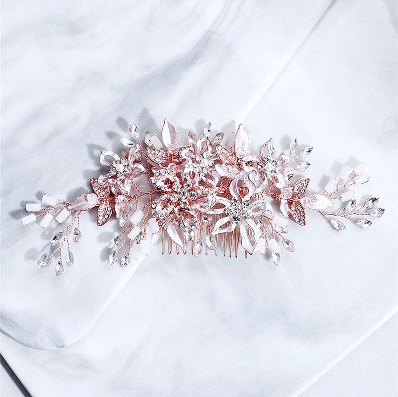 Wedding Hair Accessories - Rose Gold Pearl Bridal Hair Comb