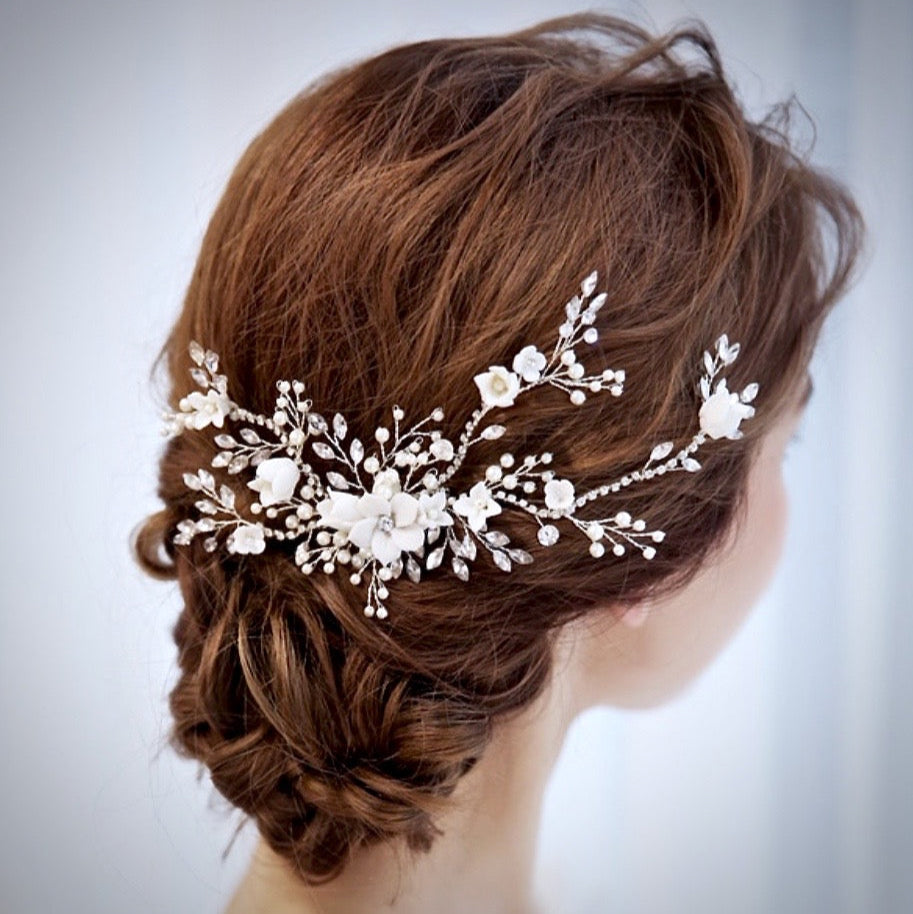 Wedding Hair Accessories - Silver Pearl and Crystal Bridal Hair Comb