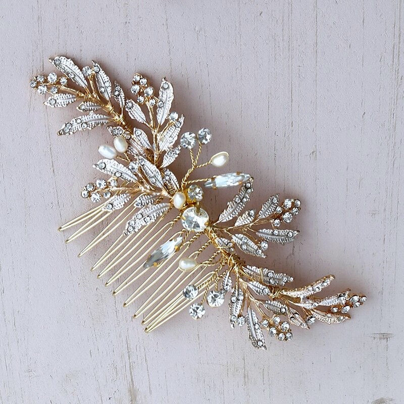 Wedding Hair Accessories - Gold Pearl and Crystal Bridal Hair Comb
