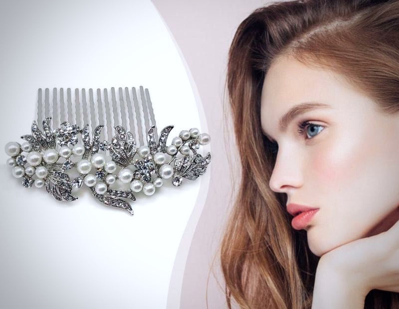 Wedding Hair Accessories - Silver Pearl and Crystal Bridal Hair Comb