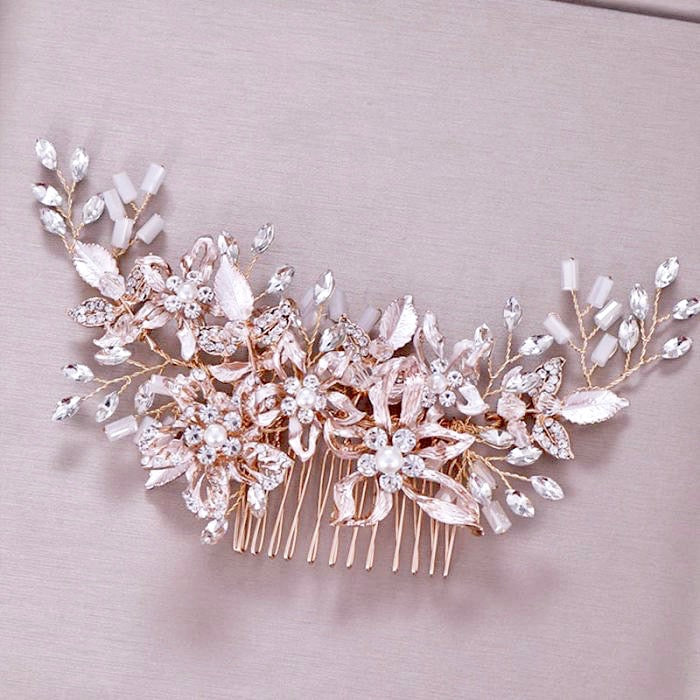 Wedding Hair Accessories - Rose Gold Pearl Bridal Hair Comb