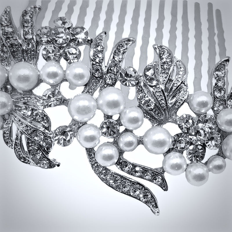 Wedding Hair Accessories - Silver Pearl and Crystal Bridal Hair Comb