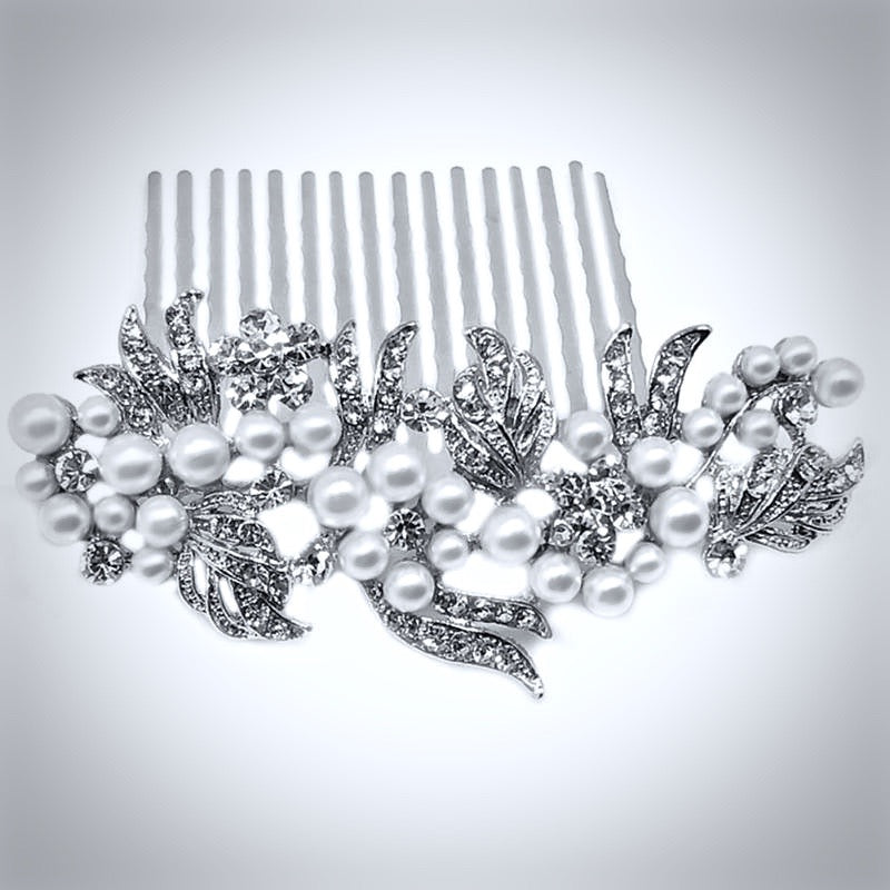 Wedding Hair Accessories - Silver Pearl and Crystal Bridal Hair Comb