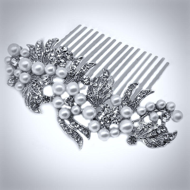 Wedding Hair Accessories - Silver Pearl and Crystal Bridal Hair Comb