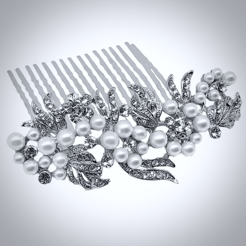 Wedding Hair Accessories - Silver Pearl and Crystal Bridal Hair Comb