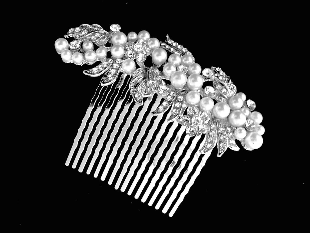 Wedding Hair Accessories - Silver Pearl and Crystal Bridal Hair Comb