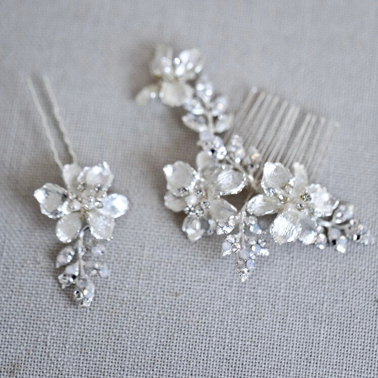 "Karie" - Swarovski Opal Bridal Hair Comb and Pin Set