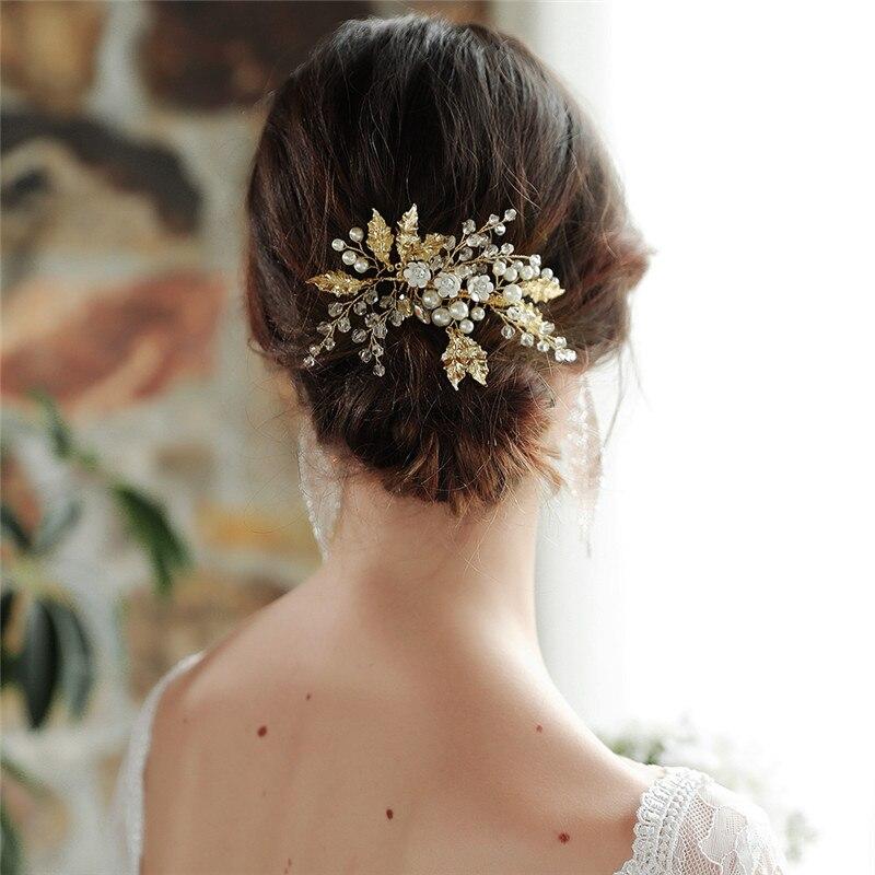 Wedding Hair Accessories - Gold Pearl and Crystal Bridal Hair Comb