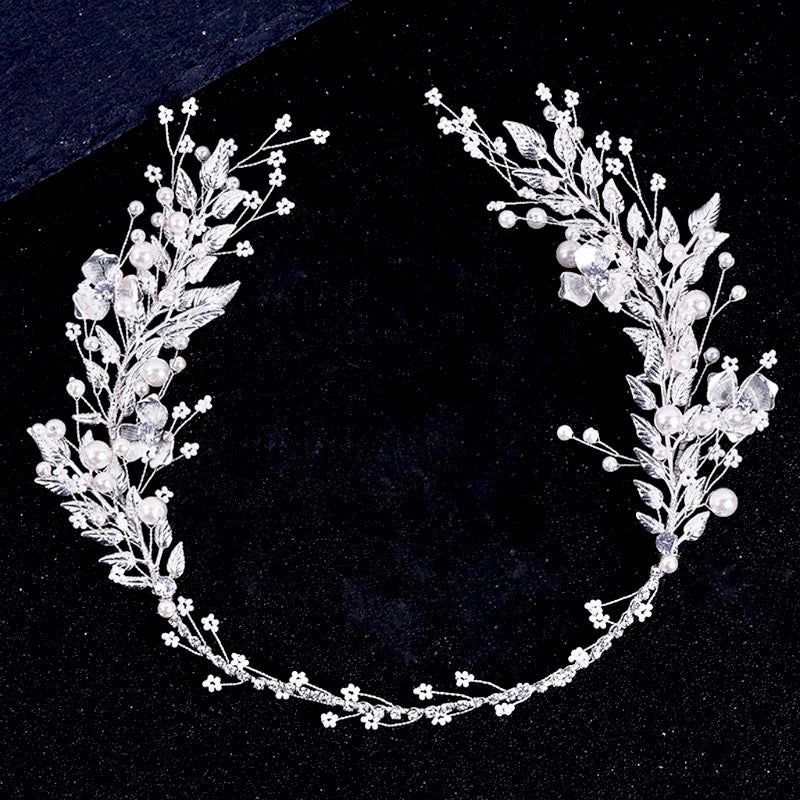 Wedding Hair Accessories - Silver Pearl and Crystal Bridal Headband/Vine