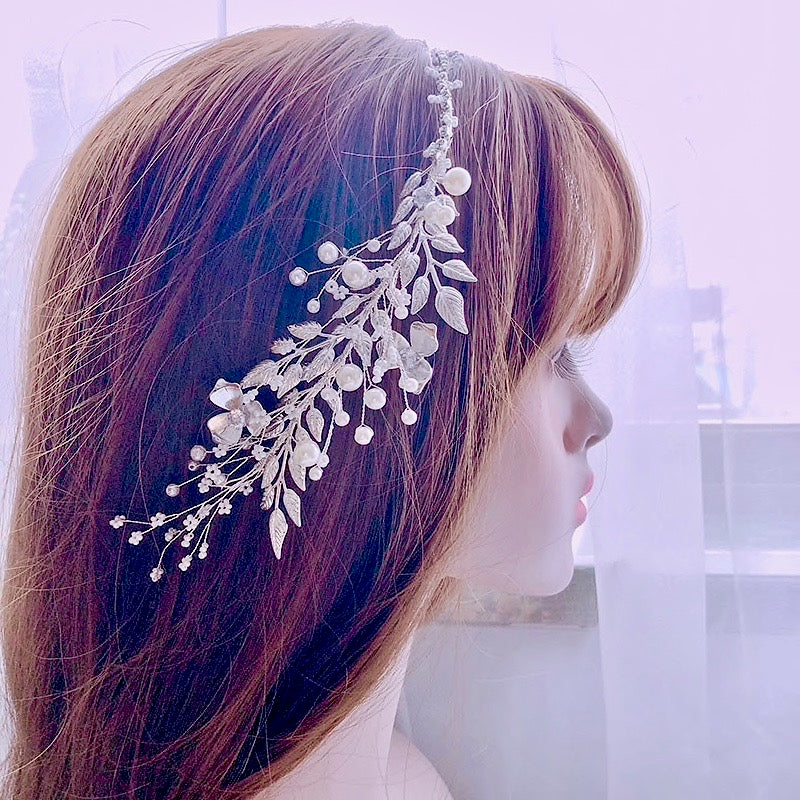 Wedding Hair Accessories - Silver Pearl and Crystal Bridal Headband/Vine