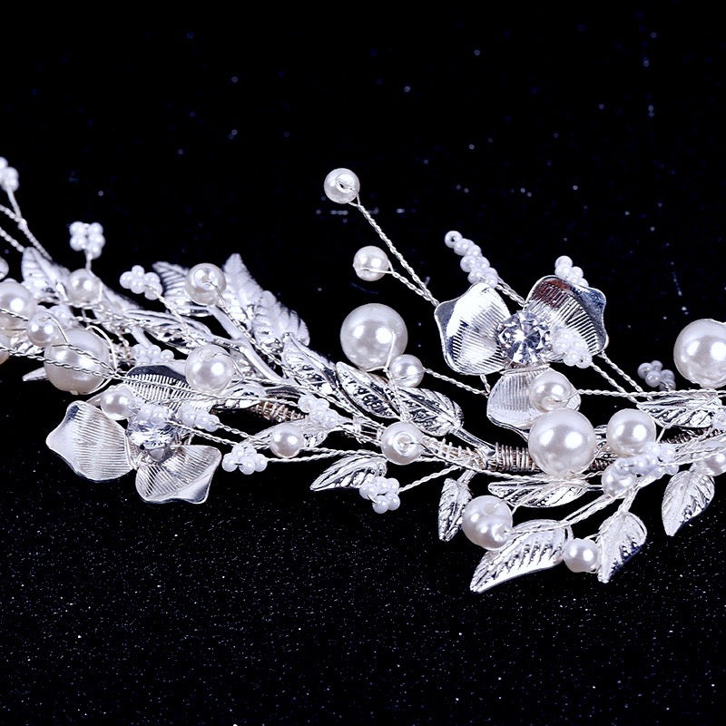 Wedding Hair Accessories - Silver Pearl and Crystal Bridal Headband/Vine