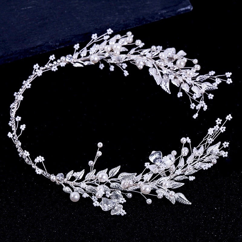 Wedding Hair Accessories - Silver Pearl and Crystal Bridal Headband/Vine